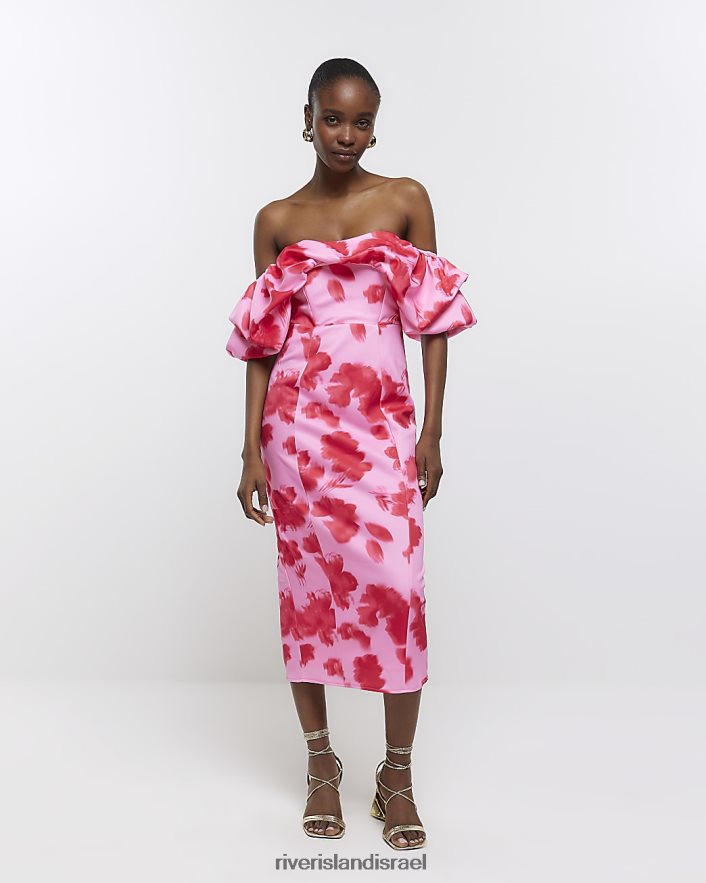 לבוש River Island שמלת מידי ברדו ברדו פרחונית אָדוֹם נשים BDZ4081616