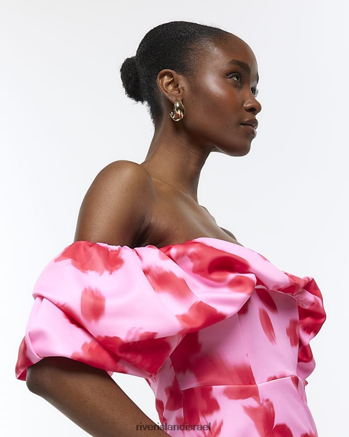 לבוש River Island שמלת מידי ברדו ברדו פרחונית אָדוֹם נשים BDZ4081616