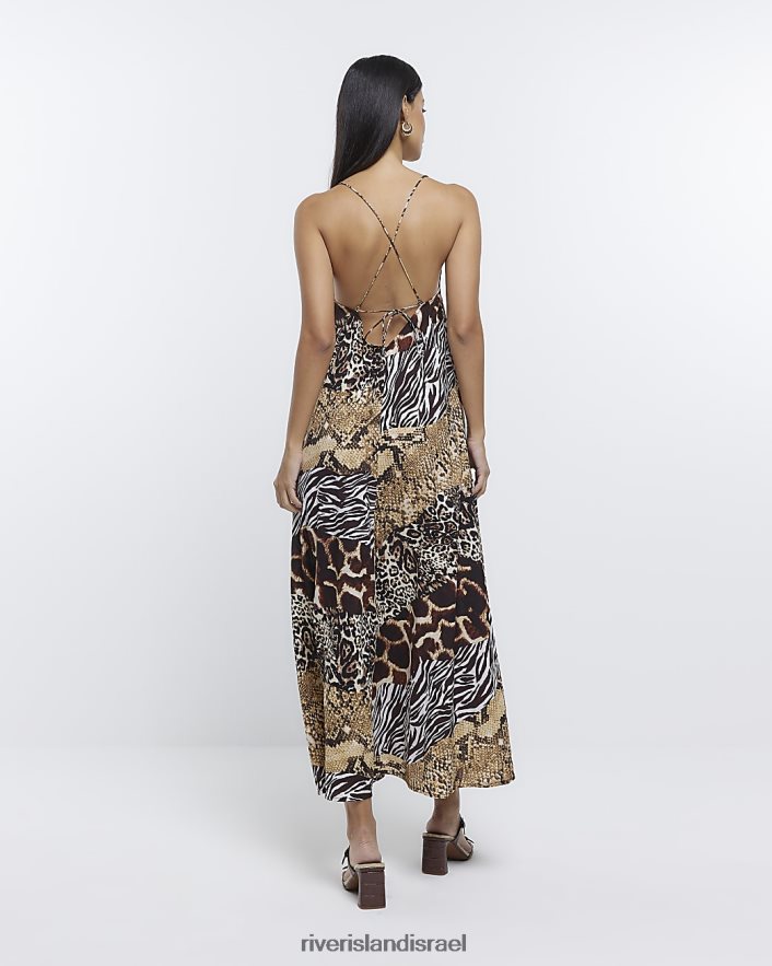 לבוש River Island שמלת מקסי להחליק בהדפס בעלי חיים חום נשים BDZ4081628