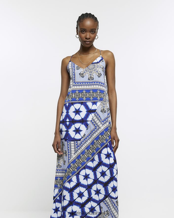 לבוש River Island שמלת מקסי מודפסת כְּחוֹל נשים BDZ4081629