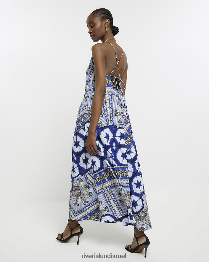 לבוש River Island שמלת מקסי מודפסת כְּחוֹל נשים BDZ4081629