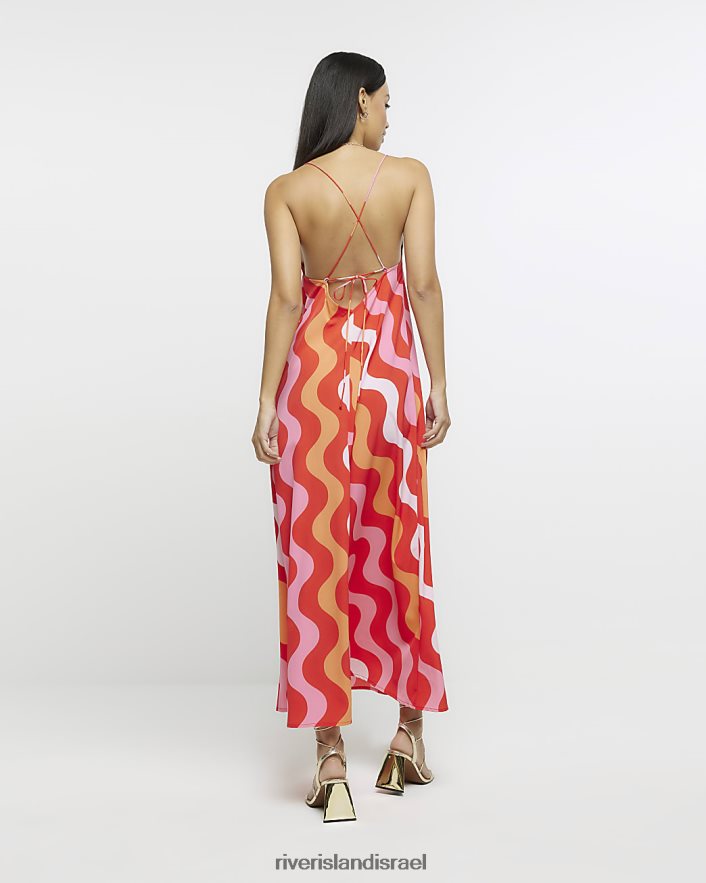 לבוש River Island שמלת מקסי בהדפס גיאומטרי אָדוֹם נשים BDZ4081632