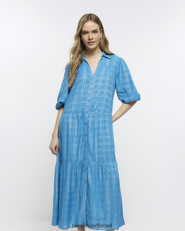 לבוש River Island שמלת חולצת מידי בדוק סמוקי כְּחוֹל נשים BDZ4081635
