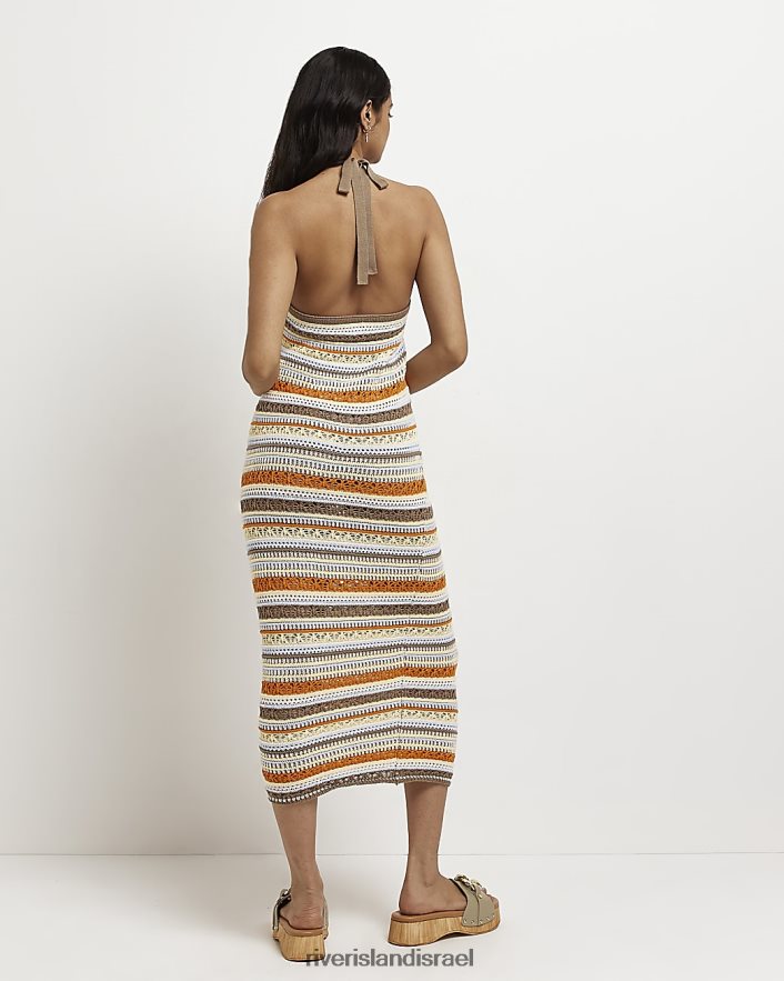 לבוש River Island שמלת מידי סרוגה בפס תפוז נשים BDZ4081639