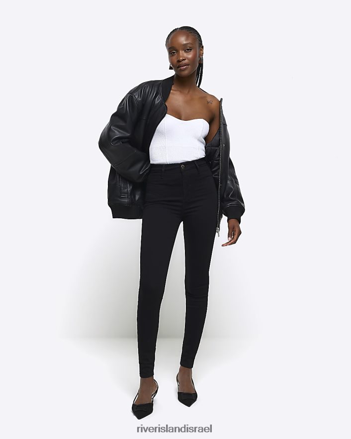 לבוש River Island ג'ינס סופר סקיני בגזרה גבוהה שָׁחוֹר נשים BDZ4081640