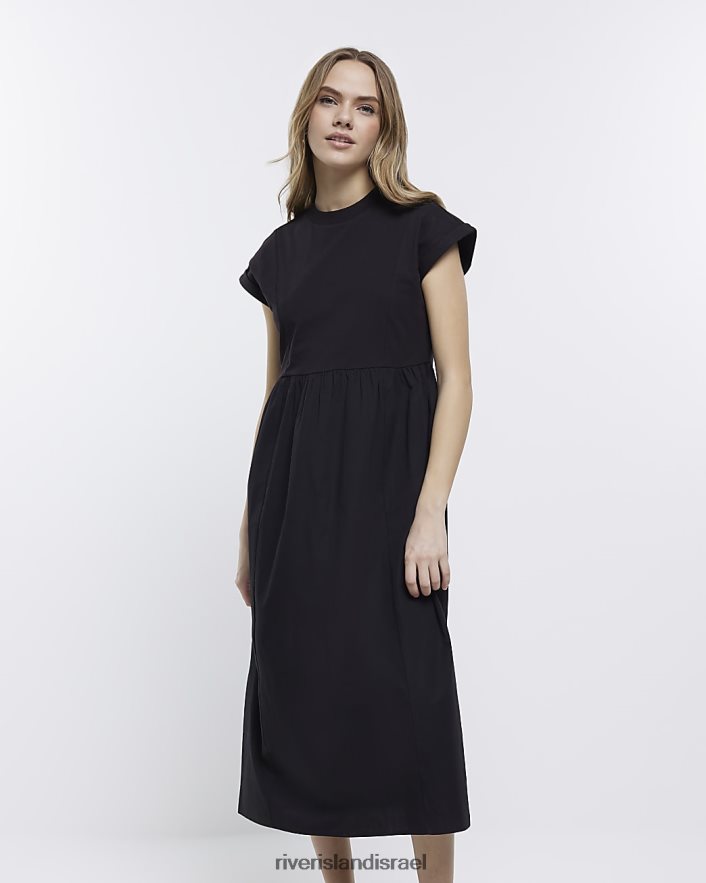 לבוש River Island שמלת מידי של חולצת טריקו פופלין שָׁחוֹר נשים BDZ4081644