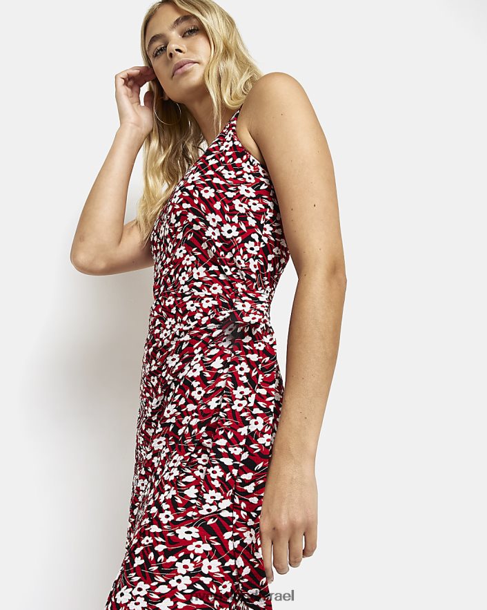 לבוש River Island שמלת מידי מעטפת פרחונית אָדוֹם נשים BDZ4081648