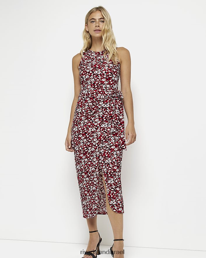 לבוש River Island שמלת מידי מעטפת פרחונית אָדוֹם נשים BDZ4081648