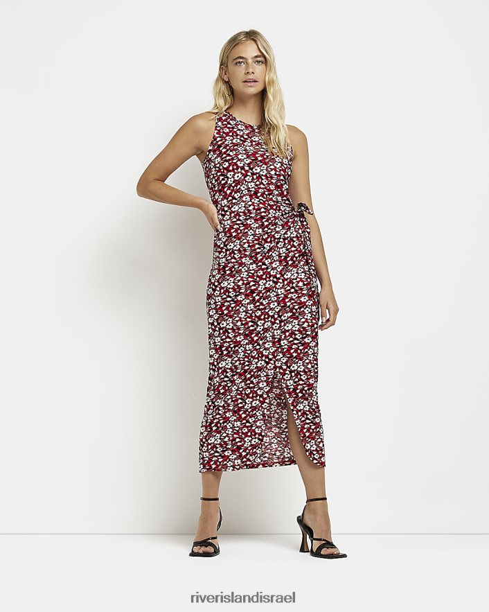 לבוש River Island שמלת מידי מעטפת פרחונית אָדוֹם נשים BDZ4081648