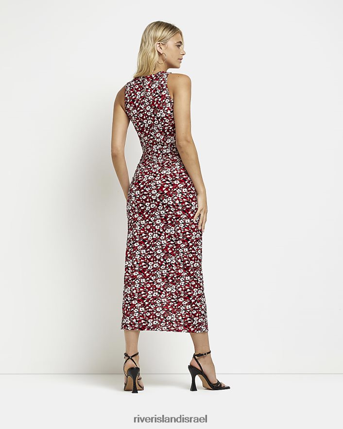 לבוש River Island שמלת מידי מעטפת פרחונית אָדוֹם נשים BDZ4081648