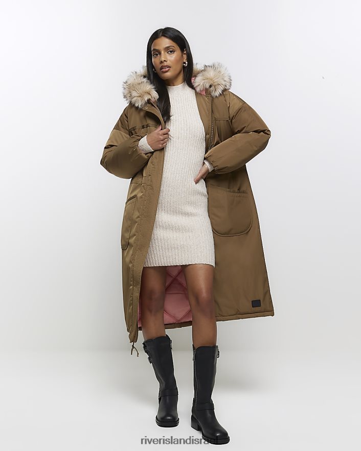 לבוש River Island שמלת מיני מגשר עם שרוול נפוח סרוג קרם נשים BDZ408164