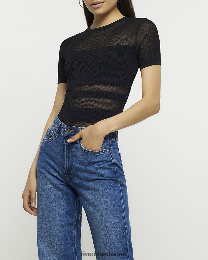 לבוש River Island חלק עליון פס שקוף שָׁחוֹר נשים BDZ4081651