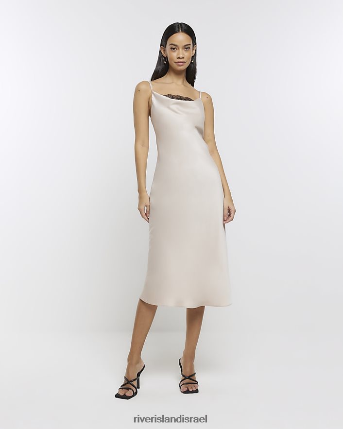 לבוש River Island שמלת מידי סאטן עם צווארון קרם נשים BDZ4081664