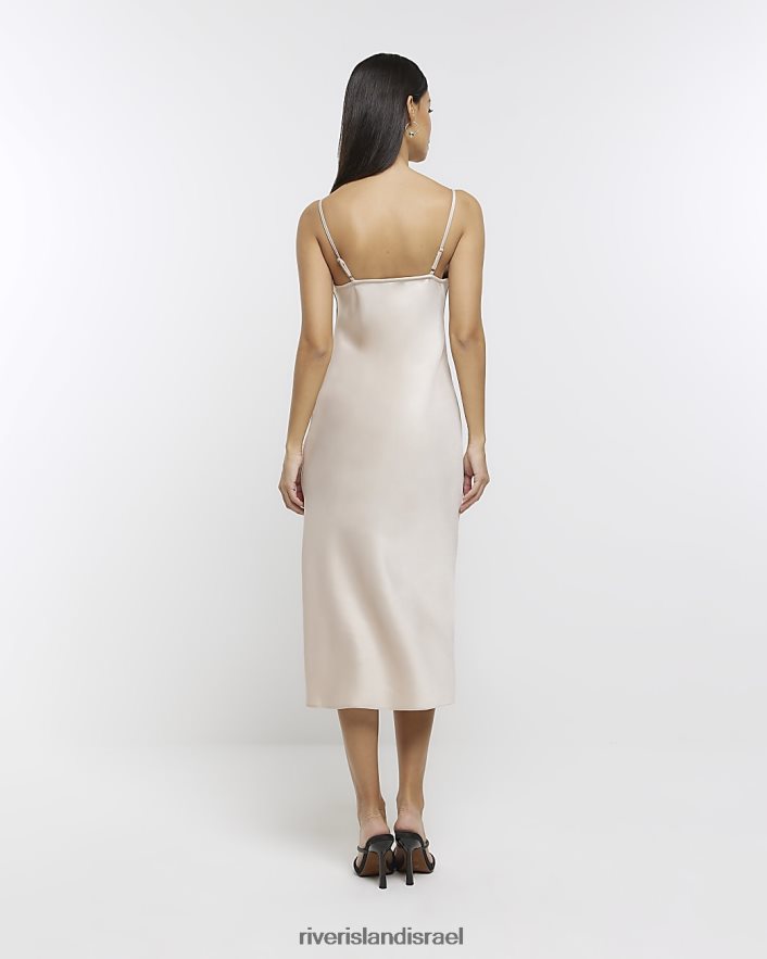 לבוש River Island שמלת מידי סאטן עם צווארון קרם נשים BDZ4081664