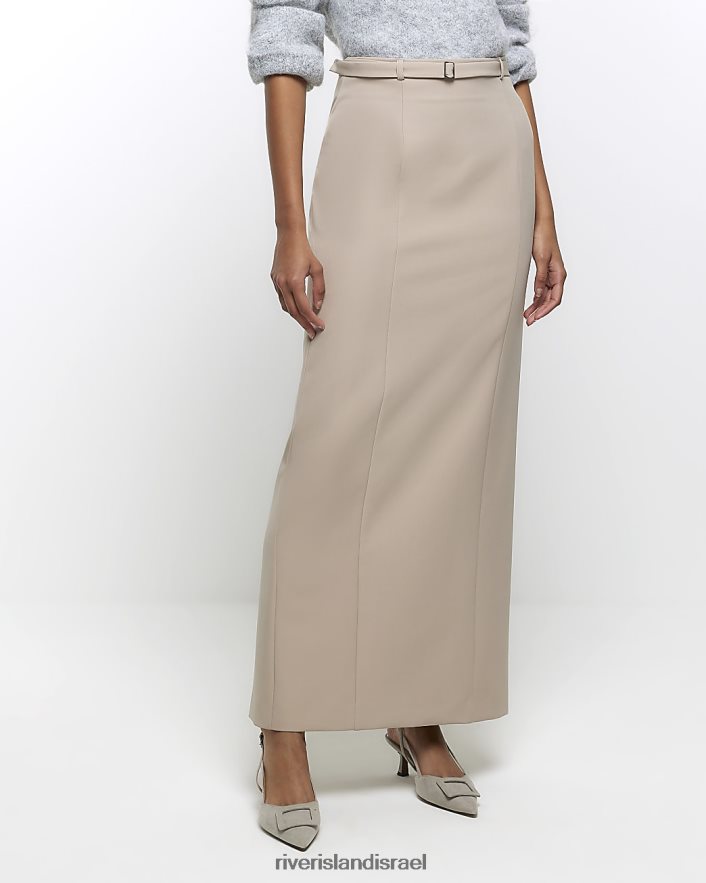 לבוש River Island חצאית מקסי חגורה בז' נשים BDZ408166