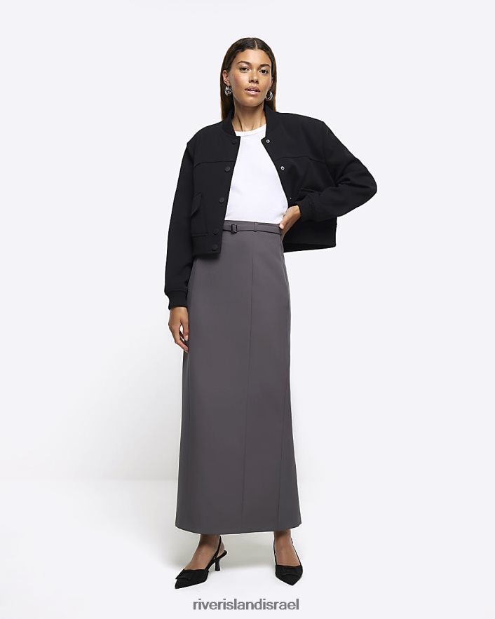 לבוש River Island חצאית מקסי חגורה אפור נשים BDZ408167
