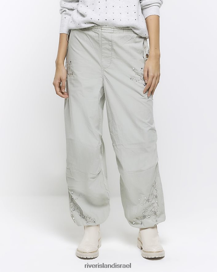 לבוש River Island מכנסי מצנח מעוטרים ירוק נשים BDZ4081683