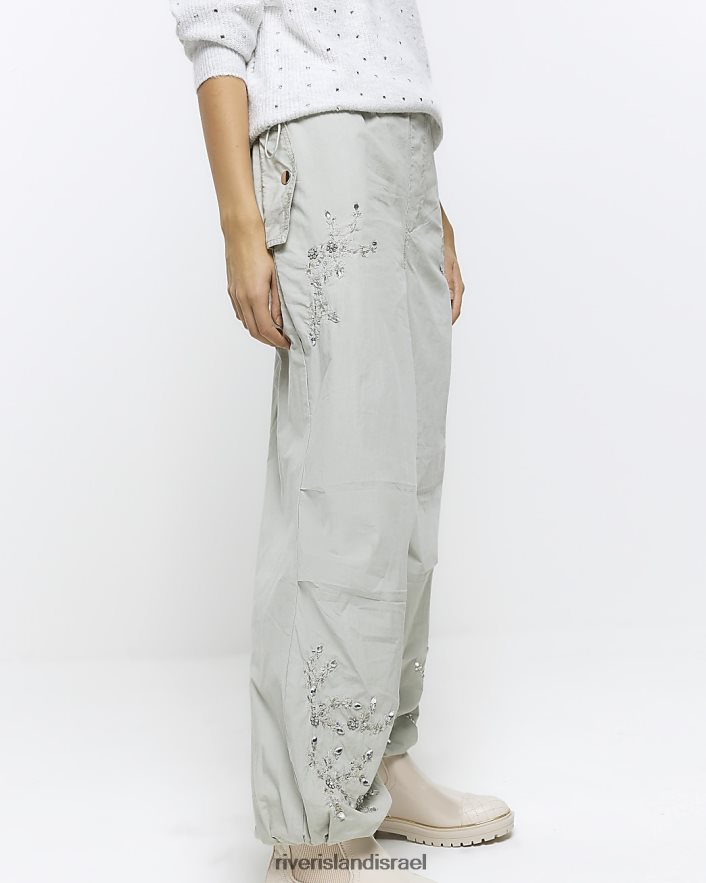 לבוש River Island מכנסי מצנח מעוטרים ירוק נשים BDZ4081683