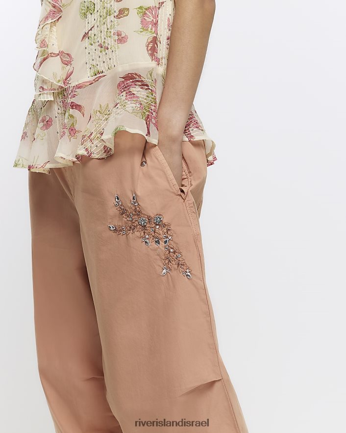 לבוש River Island מכנסי מצנח מעוטרים תפוז נשים BDZ4081685