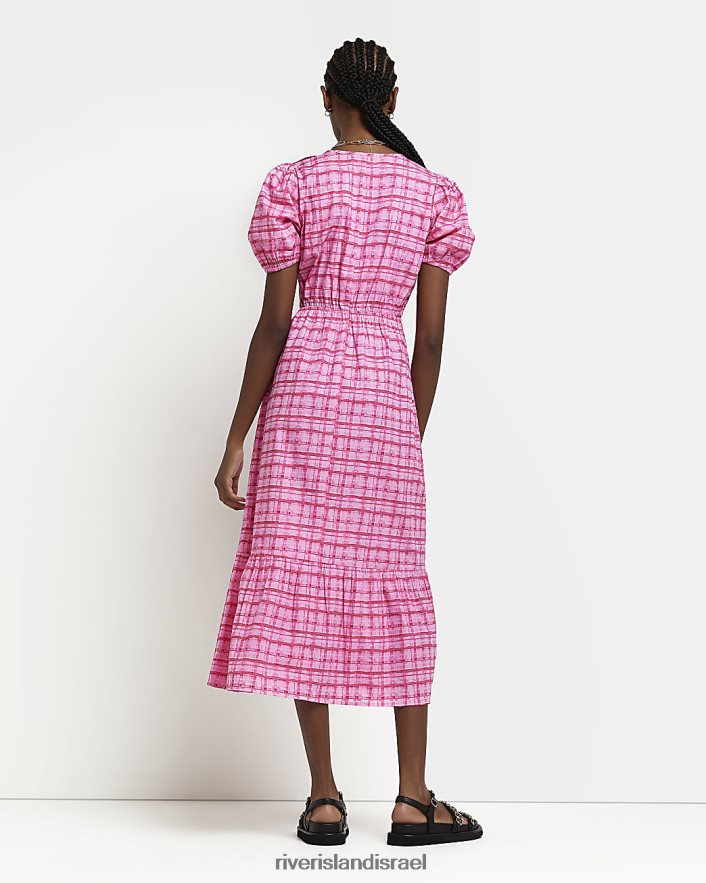 לבוש River Island שמלת מידי מעטפת עם שרוולים נפוחים וָרוֹד נשים BDZ4081689