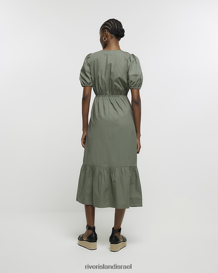 לבוש River Island שמלת מידי מעטפת עם שרוולים נפוחים חָקִי נשים BDZ4081692