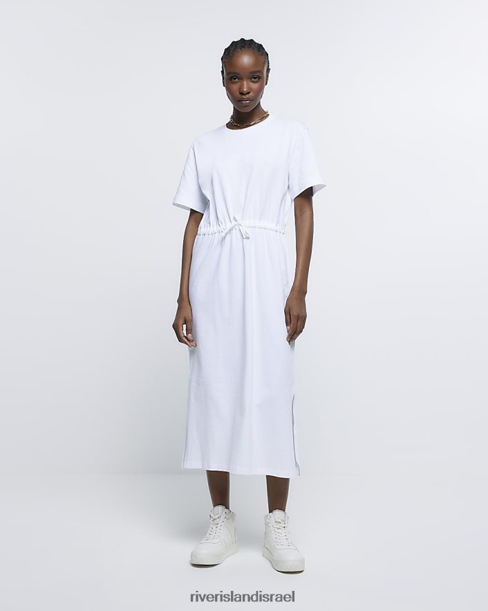 לבוש River Island שמלת מידי של חולצת טריקו עם שרוולים קצרים לבן נשים BDZ4081694