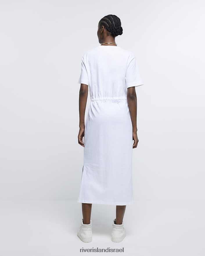 לבוש River Island שמלת מידי של חולצת טריקו עם שרוולים קצרים לבן נשים BDZ4081694