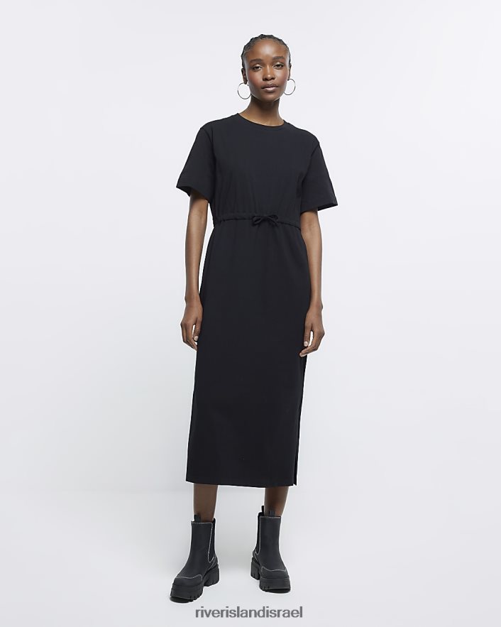 לבוש River Island שמלת מידי של חולצת טריקו עם שרוולים קצרים שָׁחוֹר נשים BDZ4081695