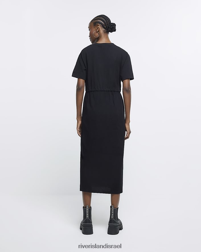 לבוש River Island שמלת מידי של חולצת טריקו עם שרוולים קצרים שָׁחוֹר נשים BDZ4081695