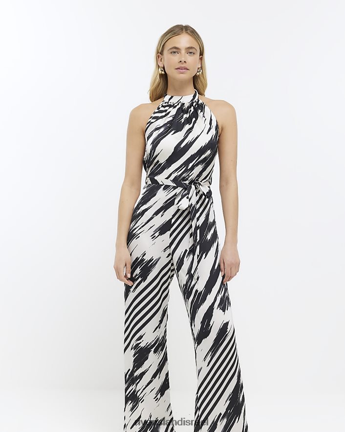 לבוש River Island סרבל צווארון עם פסים שָׁחוֹר נשים BDZ4081696