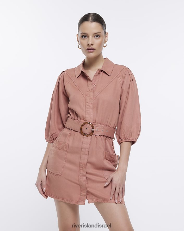 לבוש River Island שמלת מיני חולצה עם שרוולים נפוחים וָרוֹד נשים BDZ4081699
