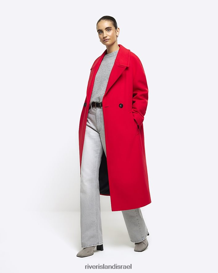 לבוש River Island מעיל אוברסייז בתערובת צמר אָדוֹם נשים BDZ40816
