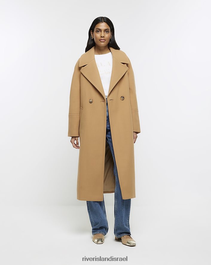 לבוש River Island מעיל אוברסייז בתערובת צמר חום נשים BDZ40817