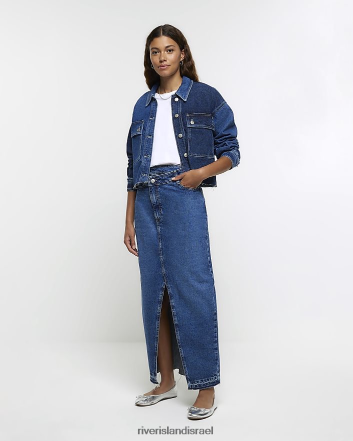 לבוש River Island חצאית מקסי ג'ינס אסימטרית במותן כְּחוֹל נשים BDZ408170