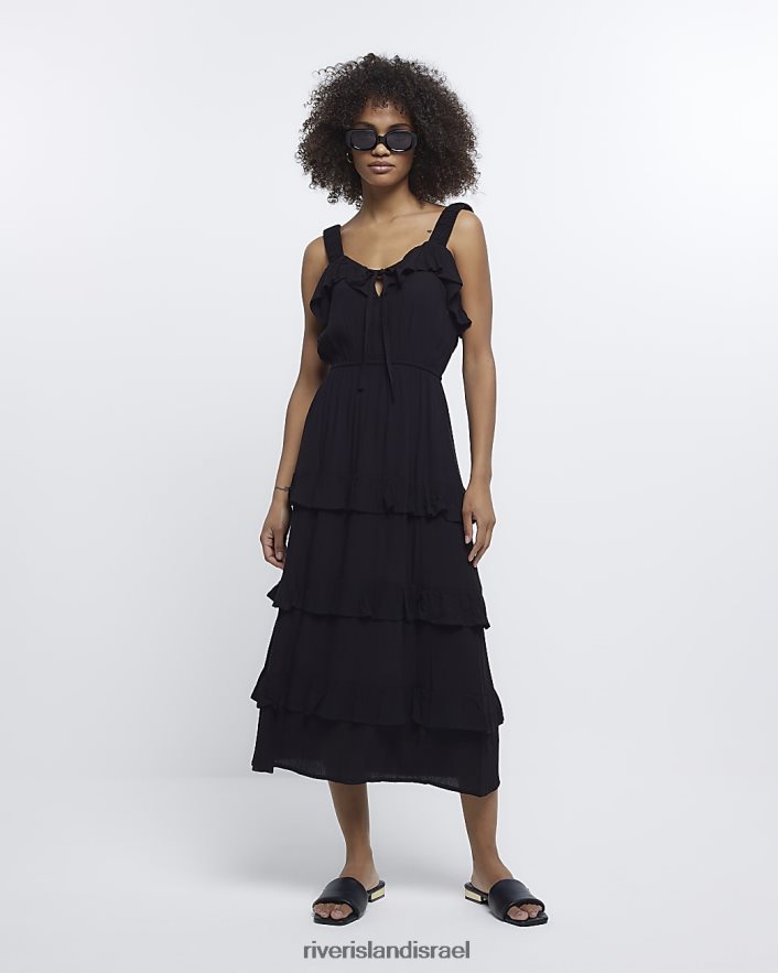 לבוש River Island שמלת מידי בשכבות סלסול שָׁחוֹר נשים BDZ4081704