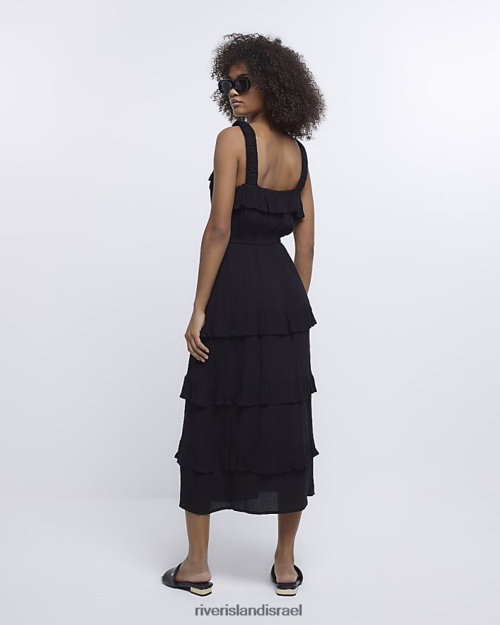 לבוש River Island שמלת מידי בשכבות סלסול שָׁחוֹר נשים BDZ4081704