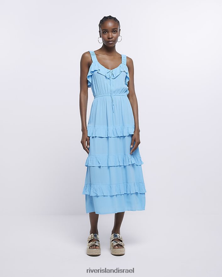 לבוש River Island שמלת מידי בשכבות סלסול כְּחוֹל נשים BDZ4081705