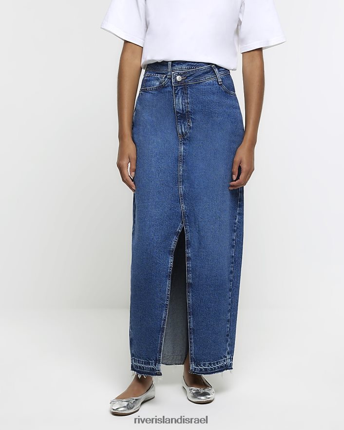 לבוש River Island חצאית מקסי ג'ינס אסימטרית במותן כְּחוֹל נשים BDZ408170
