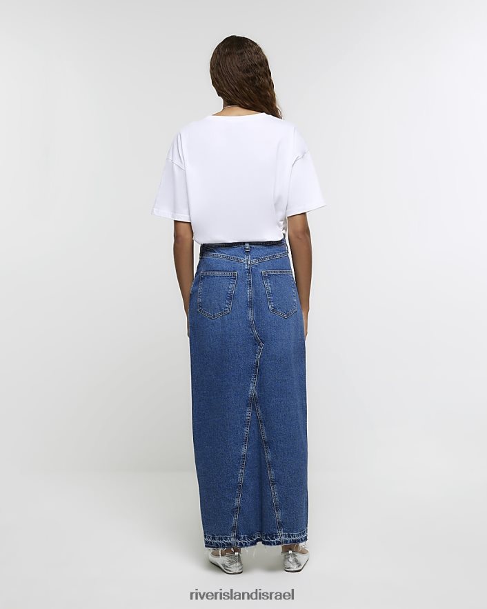 לבוש River Island חצאית מקסי ג'ינס אסימטרית במותן כְּחוֹל נשים BDZ408170