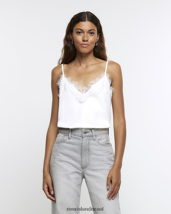 לבוש River Island חלק עליון קמי עם עיטור תחרה לבן נשים BDZ408172