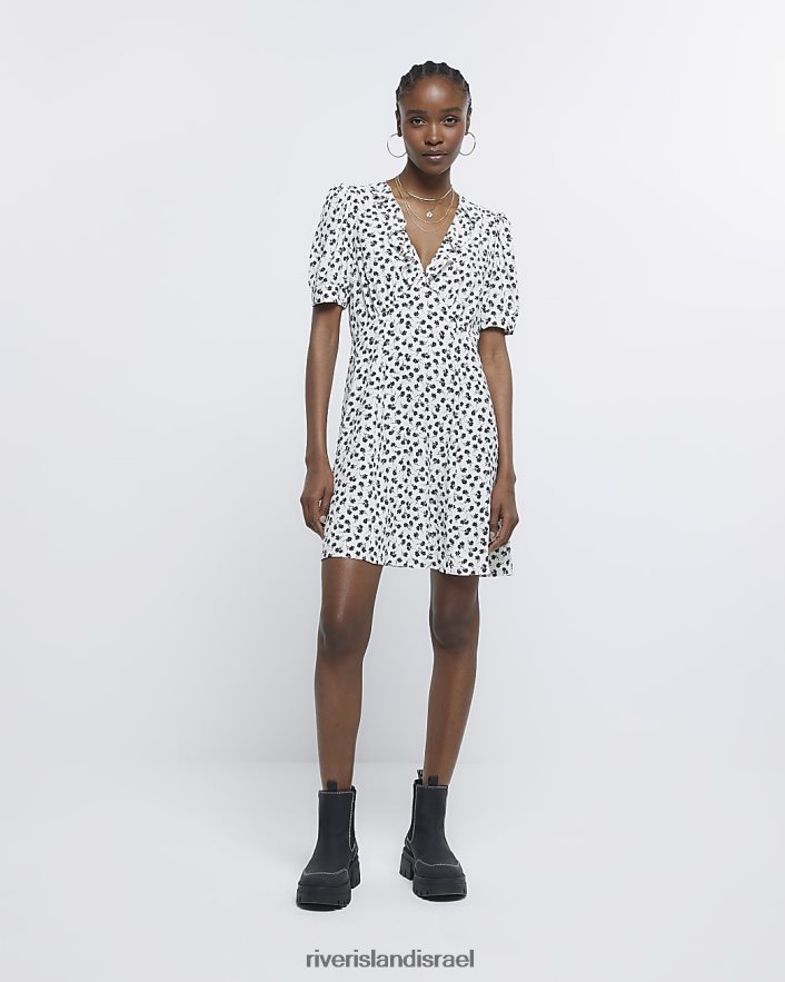 לבוש River Island שמלת מיני סלסול פרחוני לבן נשים BDZ4081724