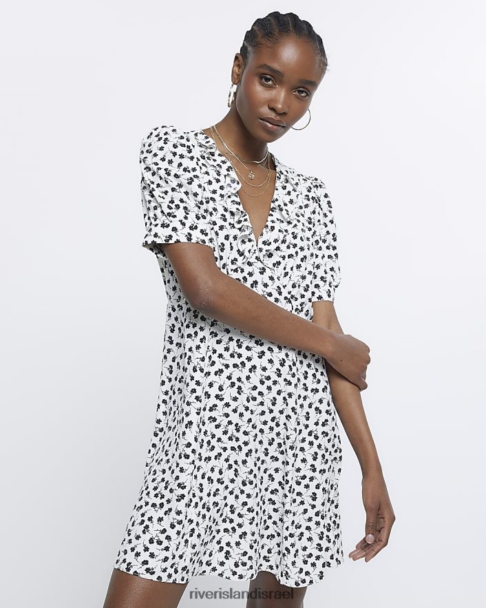 לבוש River Island שמלת מיני סלסול פרחוני לבן נשים BDZ4081724
