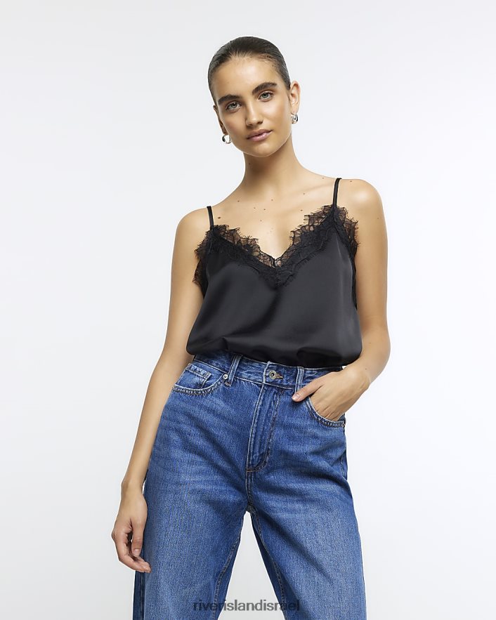 לבוש River Island חלק עליון קמי עם עיטור תחרה שָׁחוֹר נשים BDZ408173