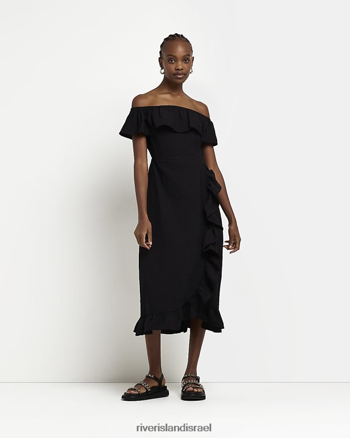 לבוש River Island שמלת מידי ברדו עם סלסולים שָׁחוֹר נשים BDZ4081735