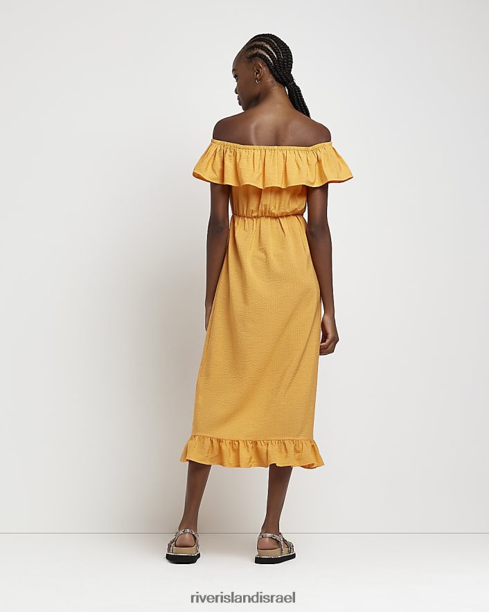 לבוש River Island שמלת מידי ברדו עם סלסולים תפוז נשים BDZ4081736