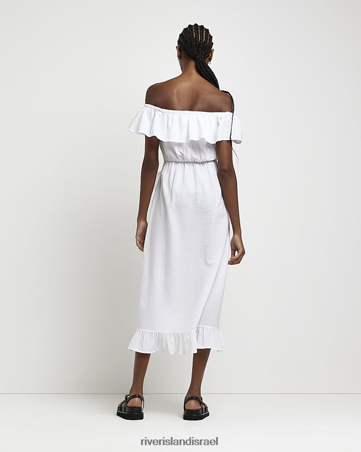 לבוש River Island שמלת מידי ברדו עם סלסולים לבן נשים BDZ4081737