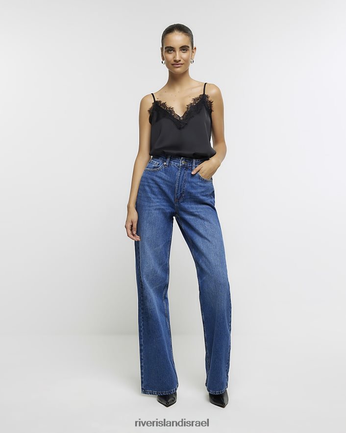 לבוש River Island חלק עליון קמי עם עיטור תחרה שָׁחוֹר נשים BDZ408173