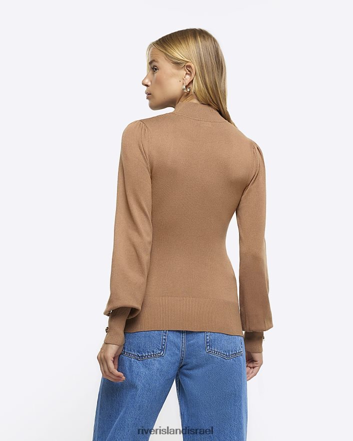לבוש River Island ראש צווארון מיקס צלעות חום נשים BDZ408174