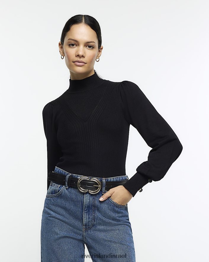 לבוש River Island ראש צווארון מיקס צלעות שָׁחוֹר נשים BDZ408175