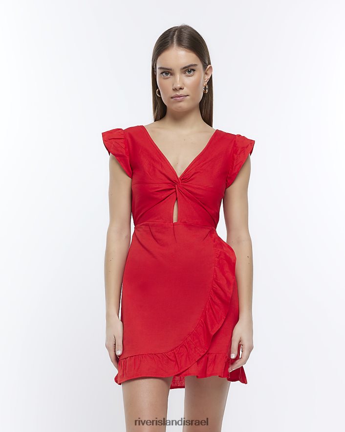 לבוש River Island שמלת מיני בגזרת פשתן אָדוֹם נשים BDZ4081771